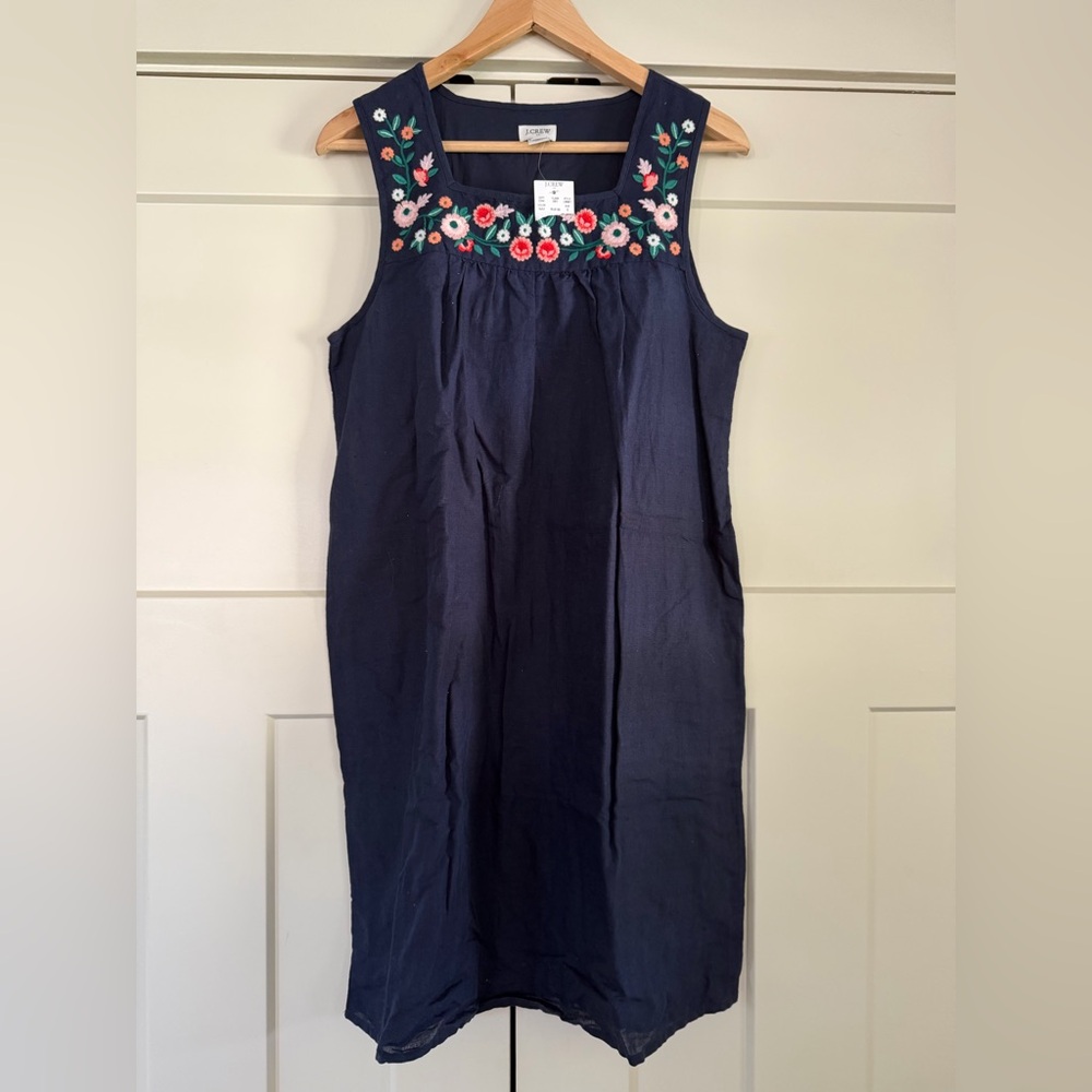 NWT J Crew embroidered cotton and linen dress